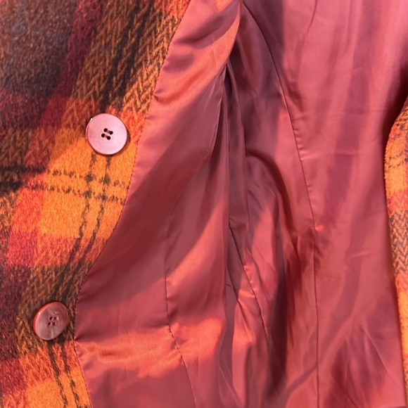 The Limited orange/navy/maroon plaid double breasted knee length coat size XS - Picture 3 of 4